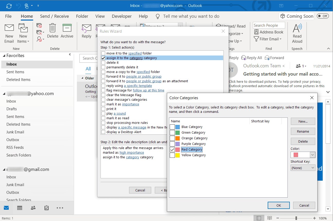 Skärmdump för att tilldela en kategori till e-post i Outlook-skrivbordet