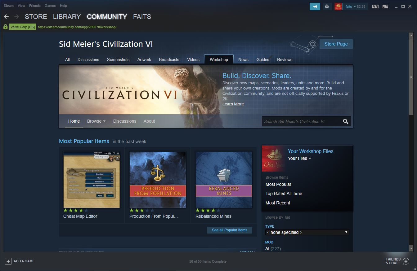 The Civilization VI Steam Workshop