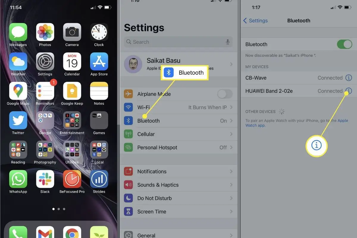 Inställningar på iPhone för att ändra Bluetooth-enhetsnamn