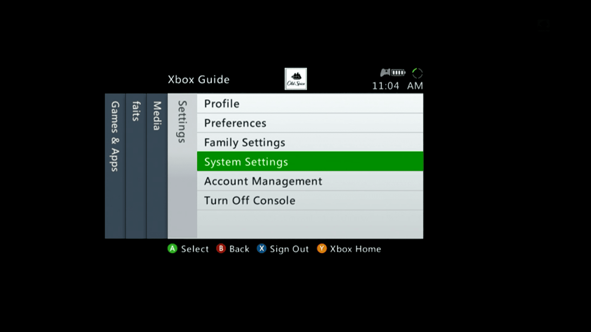 Skärmdump av Xbox Guide