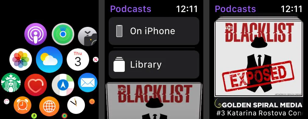 Apple Watch visar Podcast-appen och podcasts