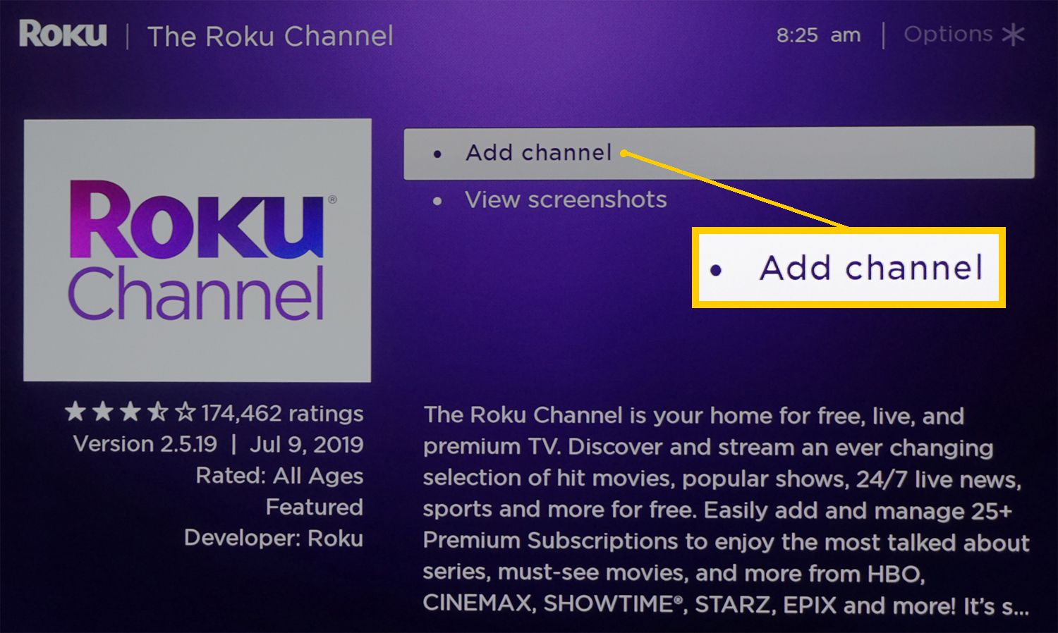 Roku-enhet - Lägg till Roku-kanalen i visningsvalet