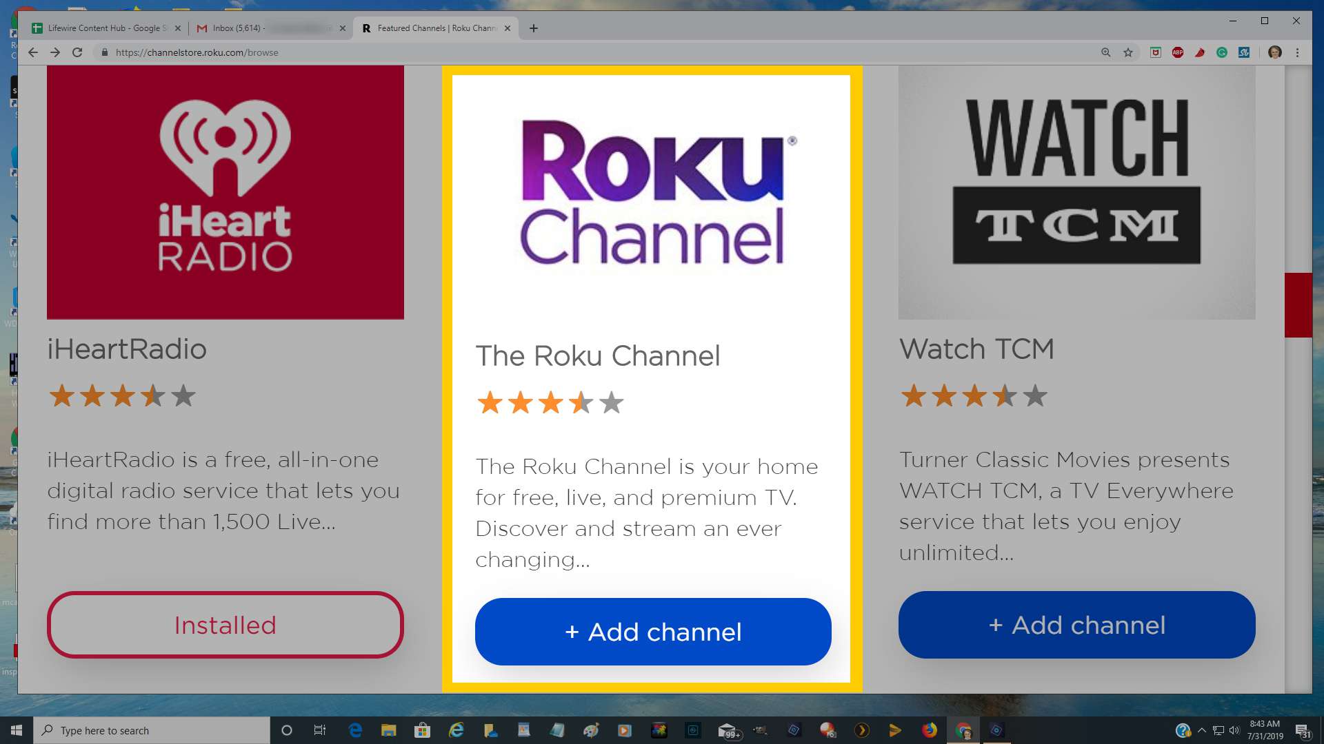 Lägg till Roku-kanalen till Roku Device Streaming Selecction via en PC