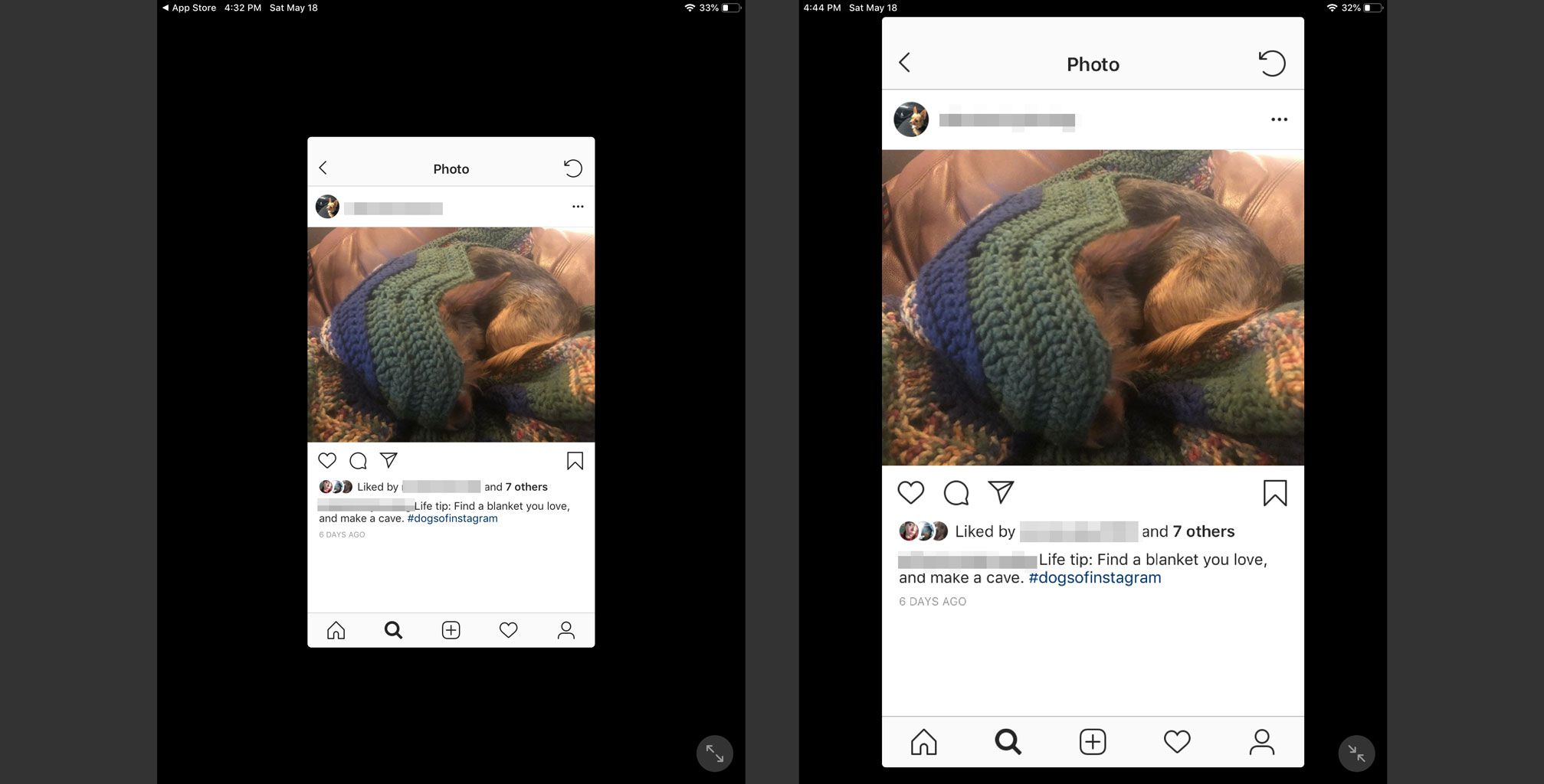 Visar en bild på Instagram på iPad