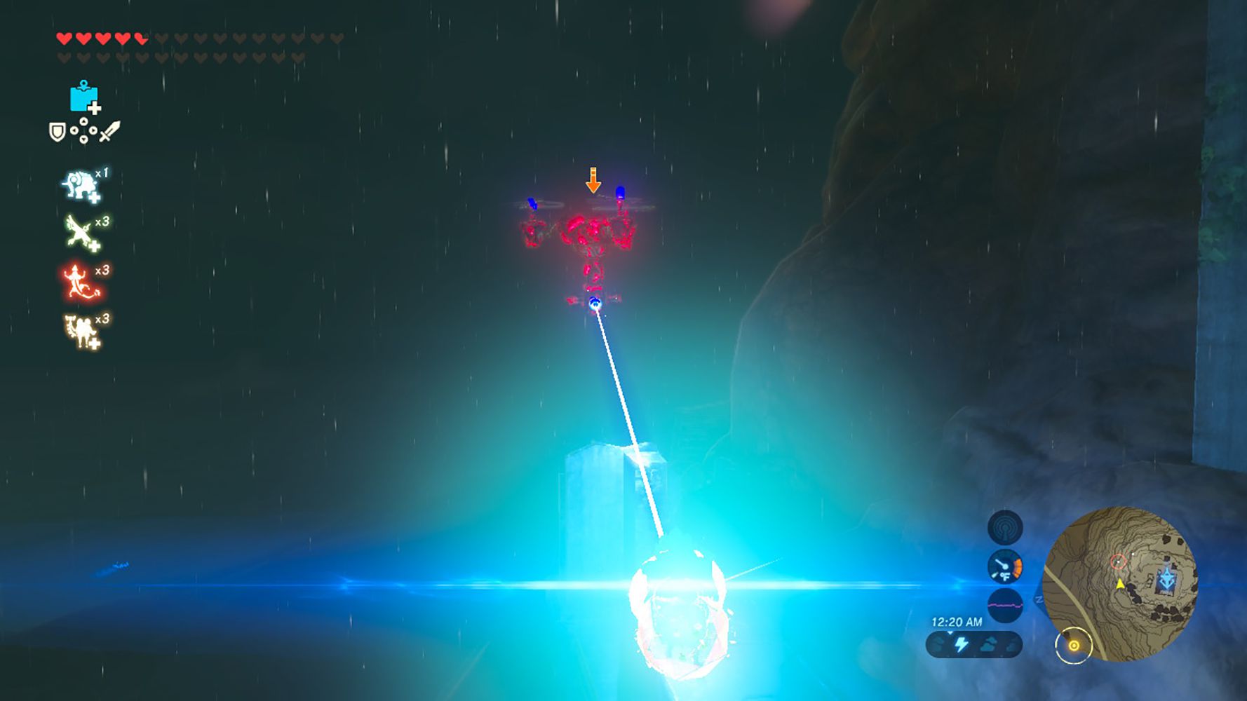 Skärmdump från Zelda: Breath of the Wild med en sköld för att reflektera en laser