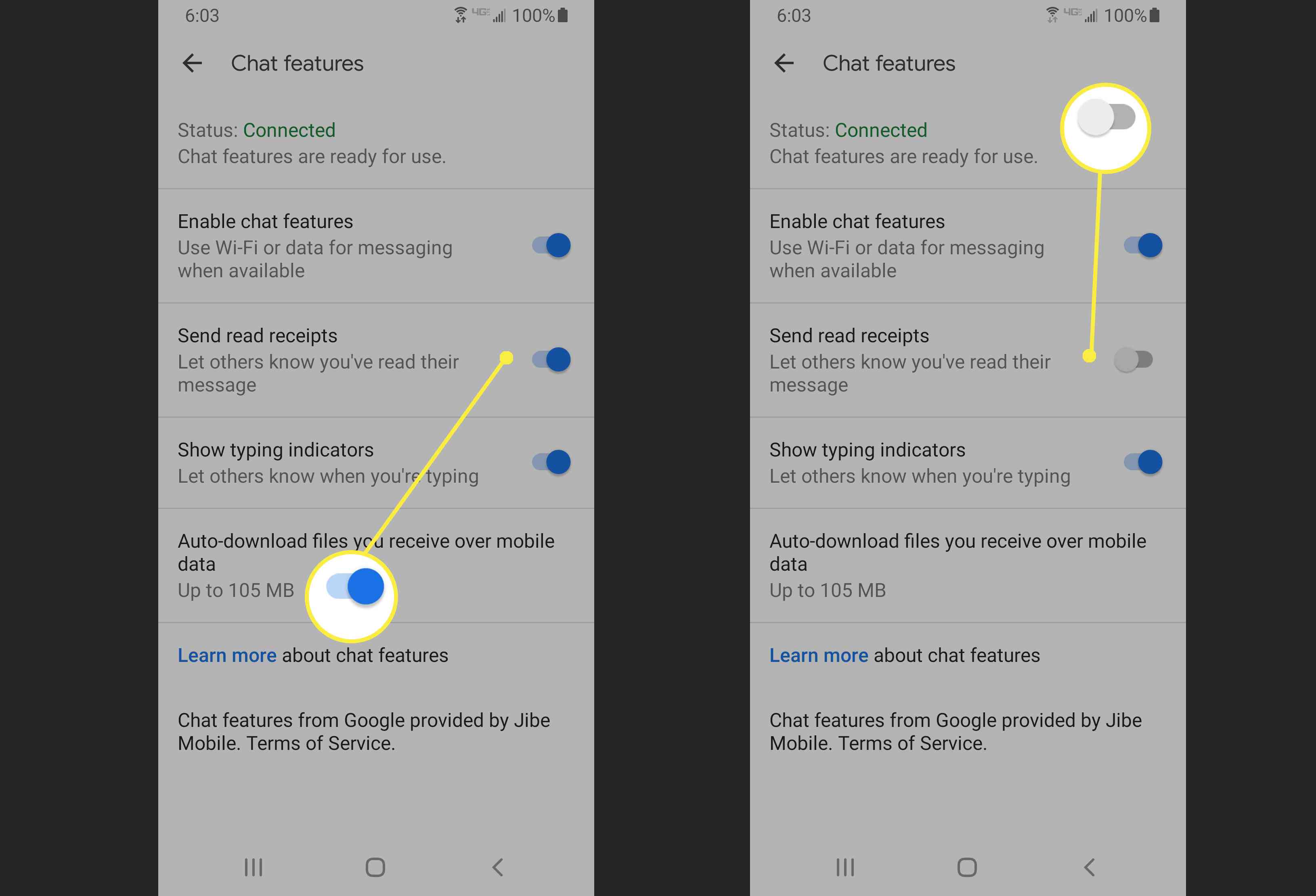 Aktivera och inaktivera läskvitton på Android-meddelanden ..