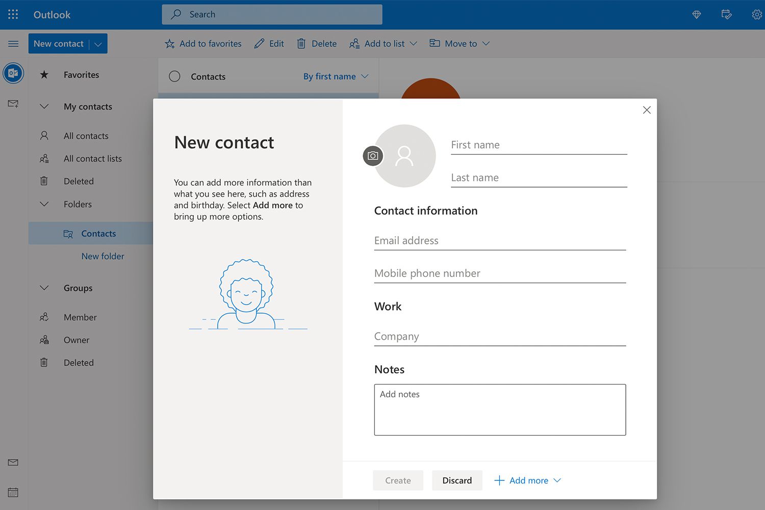 Ny kontaktskärm i People-appen i Outlook.com