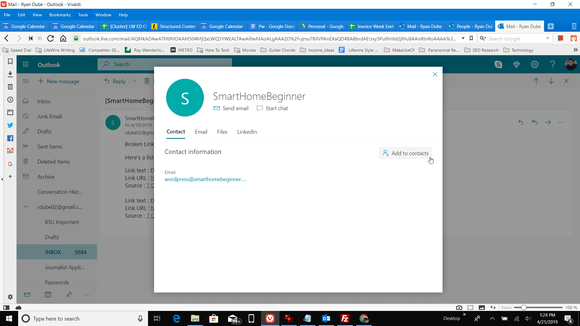 Skärmdump av knappen Lägg till i kontakter i Outlook.com