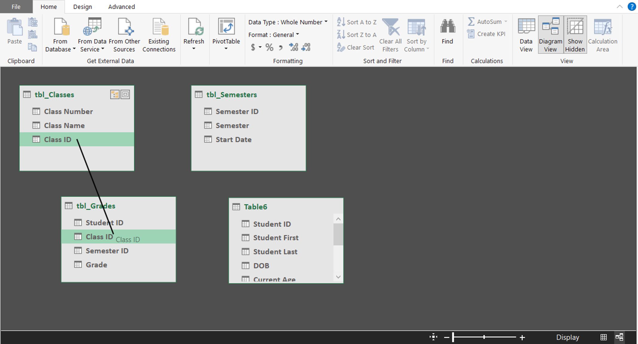 En skärmdump som visar hur man skapar relationer mellan tabeller i Excel PowerPivot