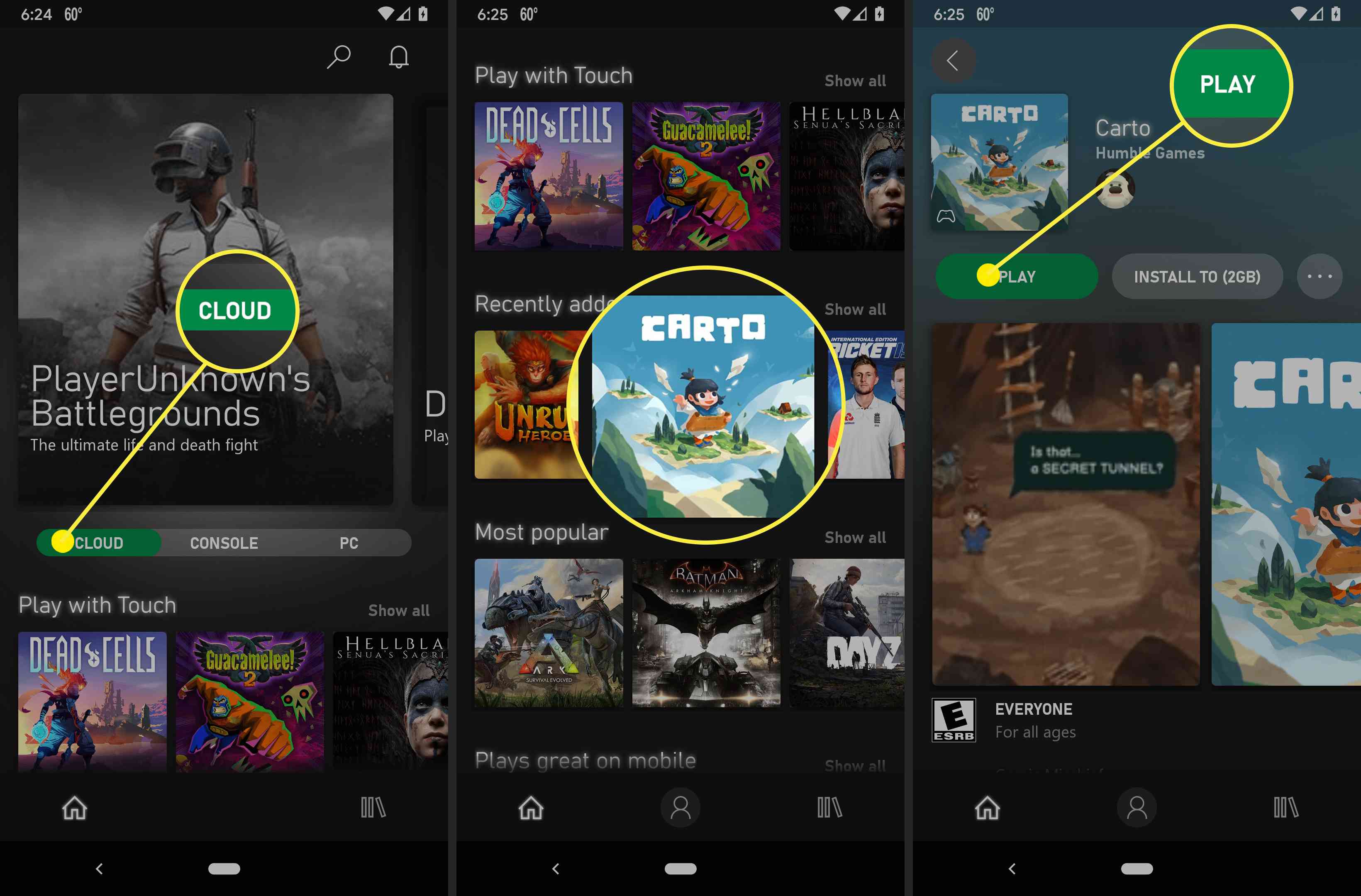 Ställa in ett mobilspel Xbox-spel på Android.
