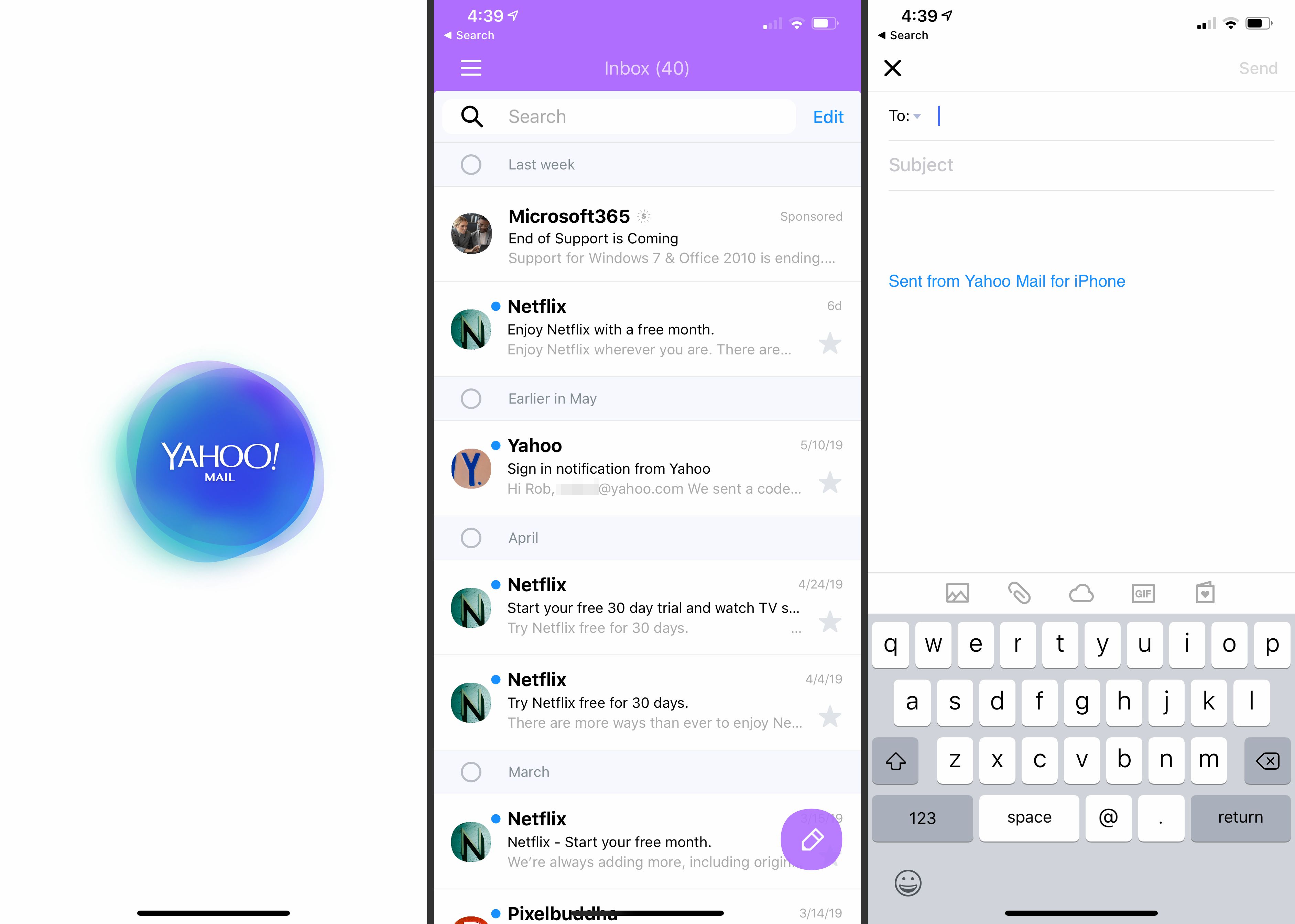 Yahoo Mail-appen på iOS