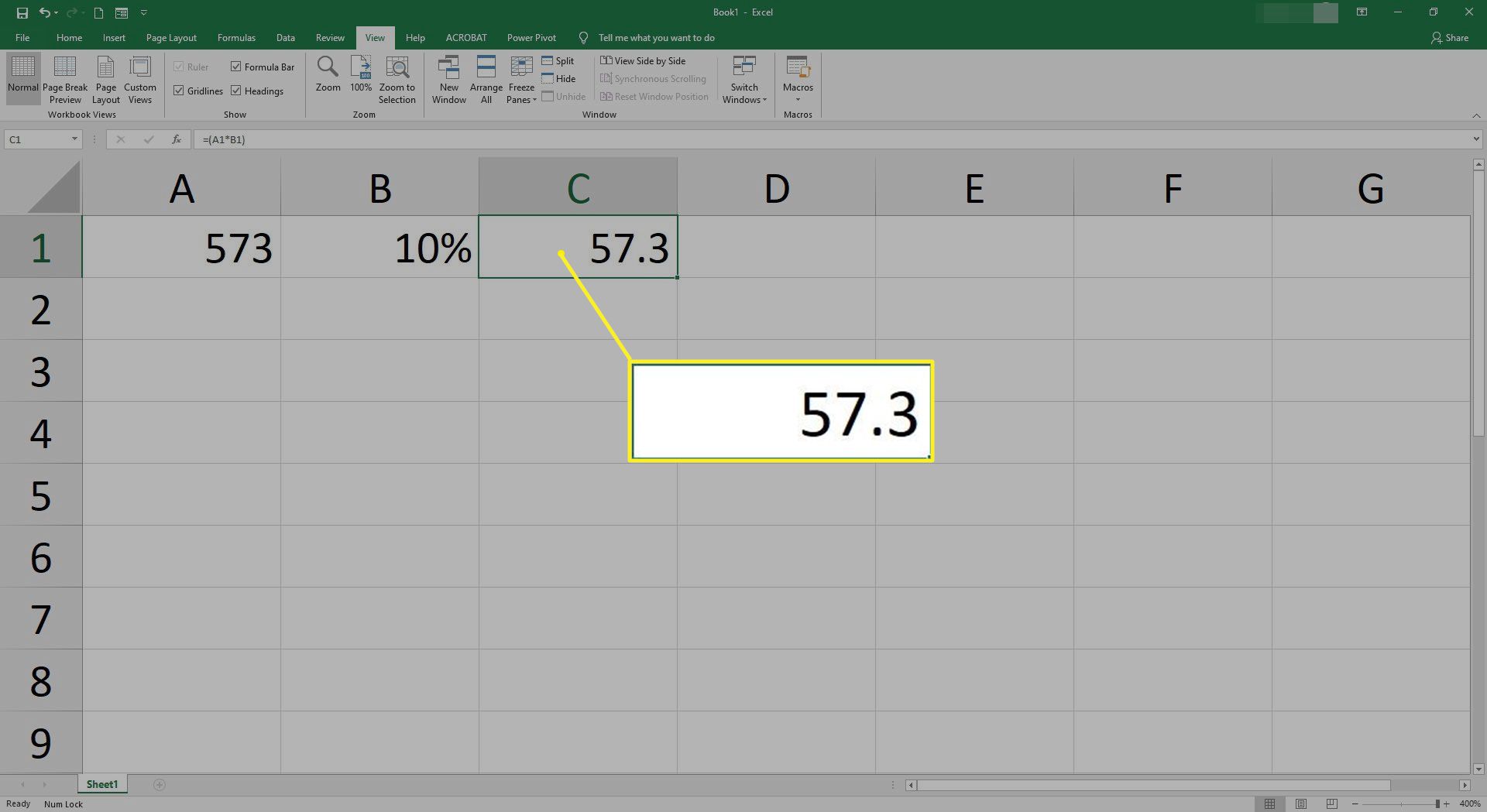 En färdig procentuell formel i Excel.