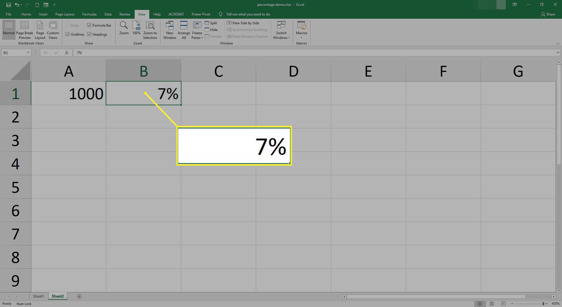 Antalet 7% finns i B1-cellen i Excel