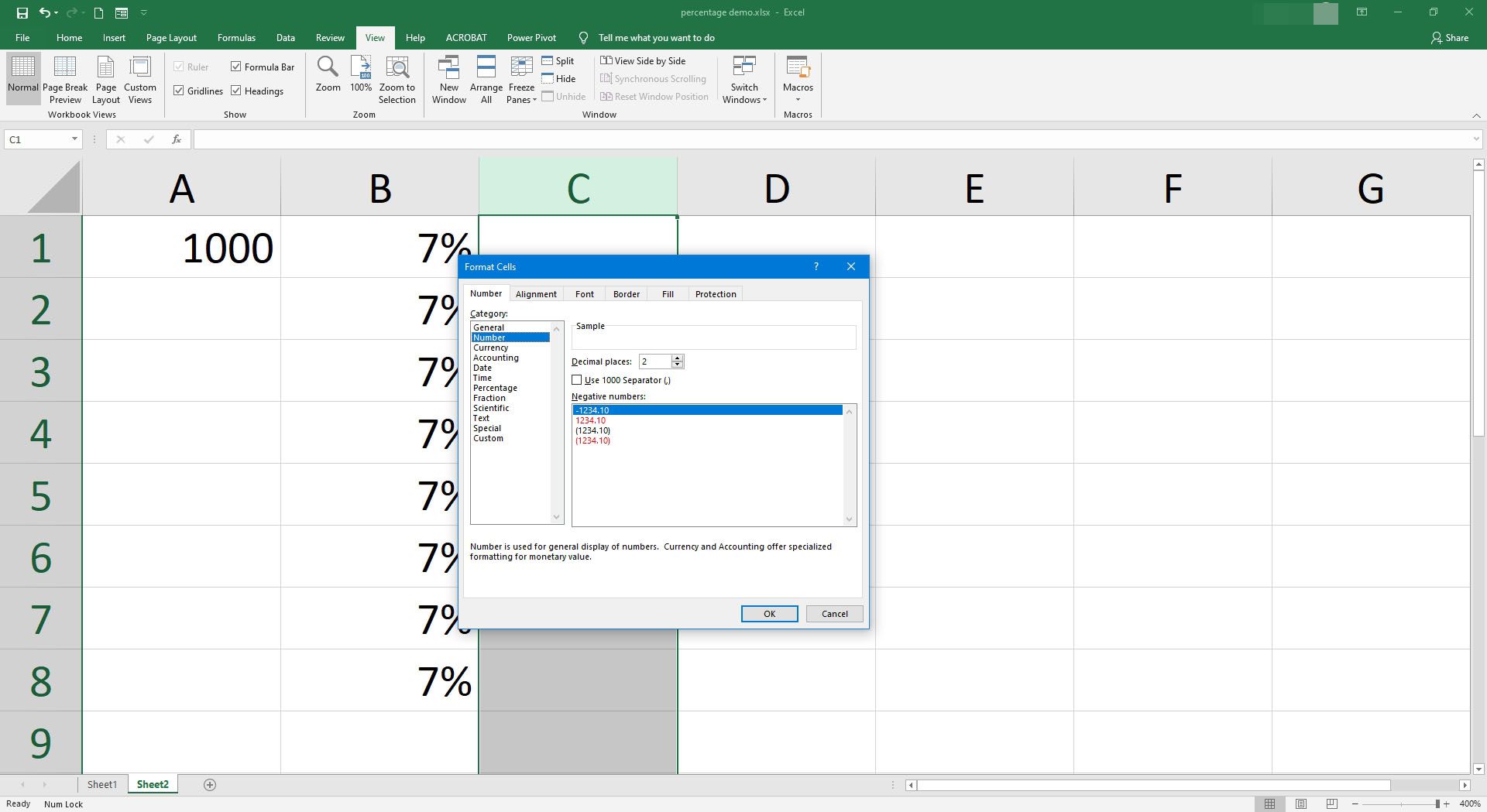 Formatera cellerna som siffror i Excel.