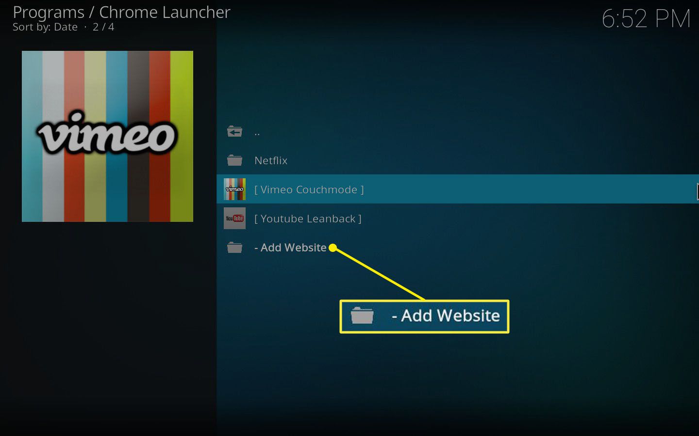 Kodi Chrome Launcher-tilläggssida