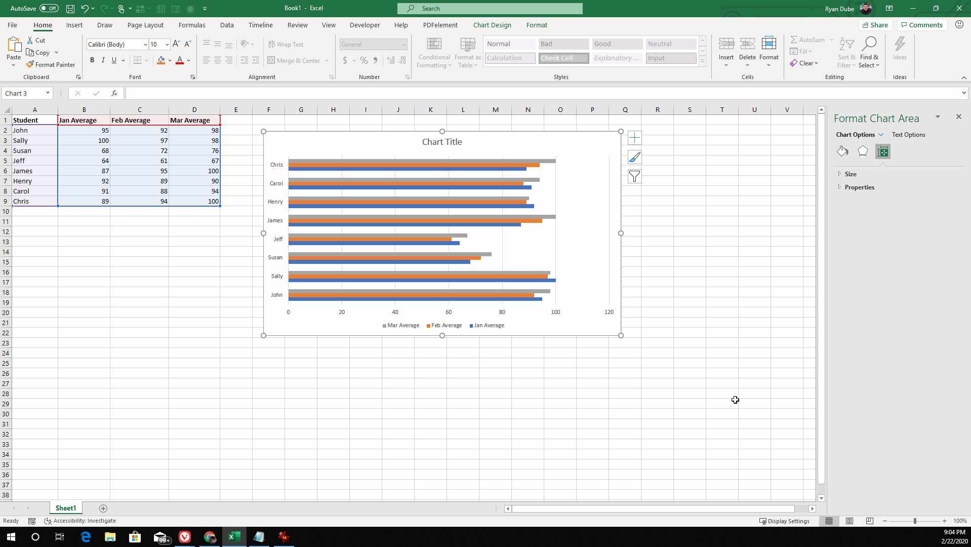 Skärmdump för att lägga till data i ett stapeldiagram i Excel