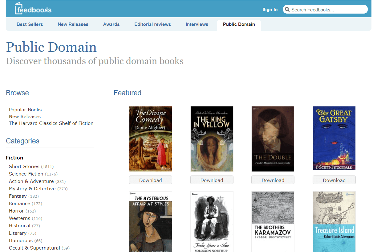 Skärmdump av gratis offentliga böcker på matarböcker