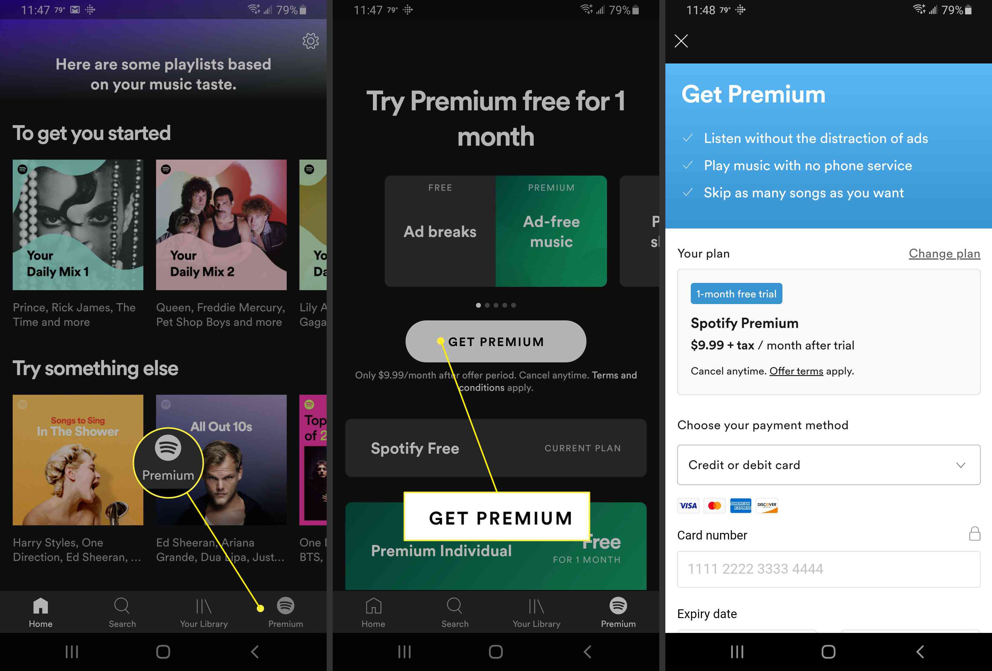 Prenumerera på Spotify Premium på Android.