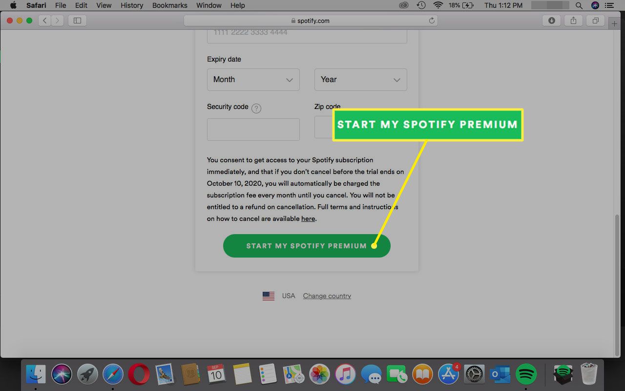 Välja Starta min Spotify Premium.