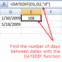 Skärmdump av Excels DATEDIF-funktion