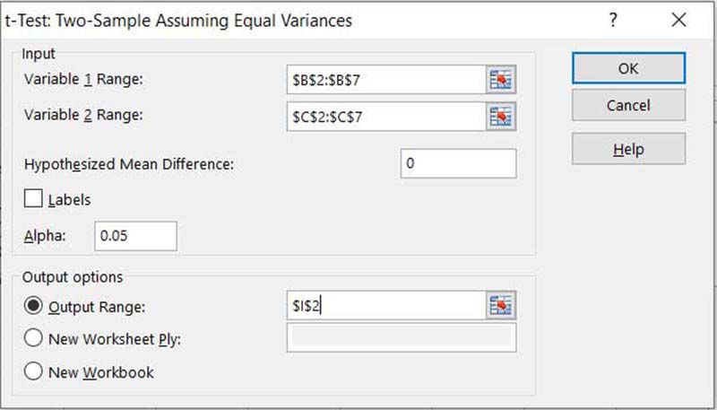 Excel T-testalternativ