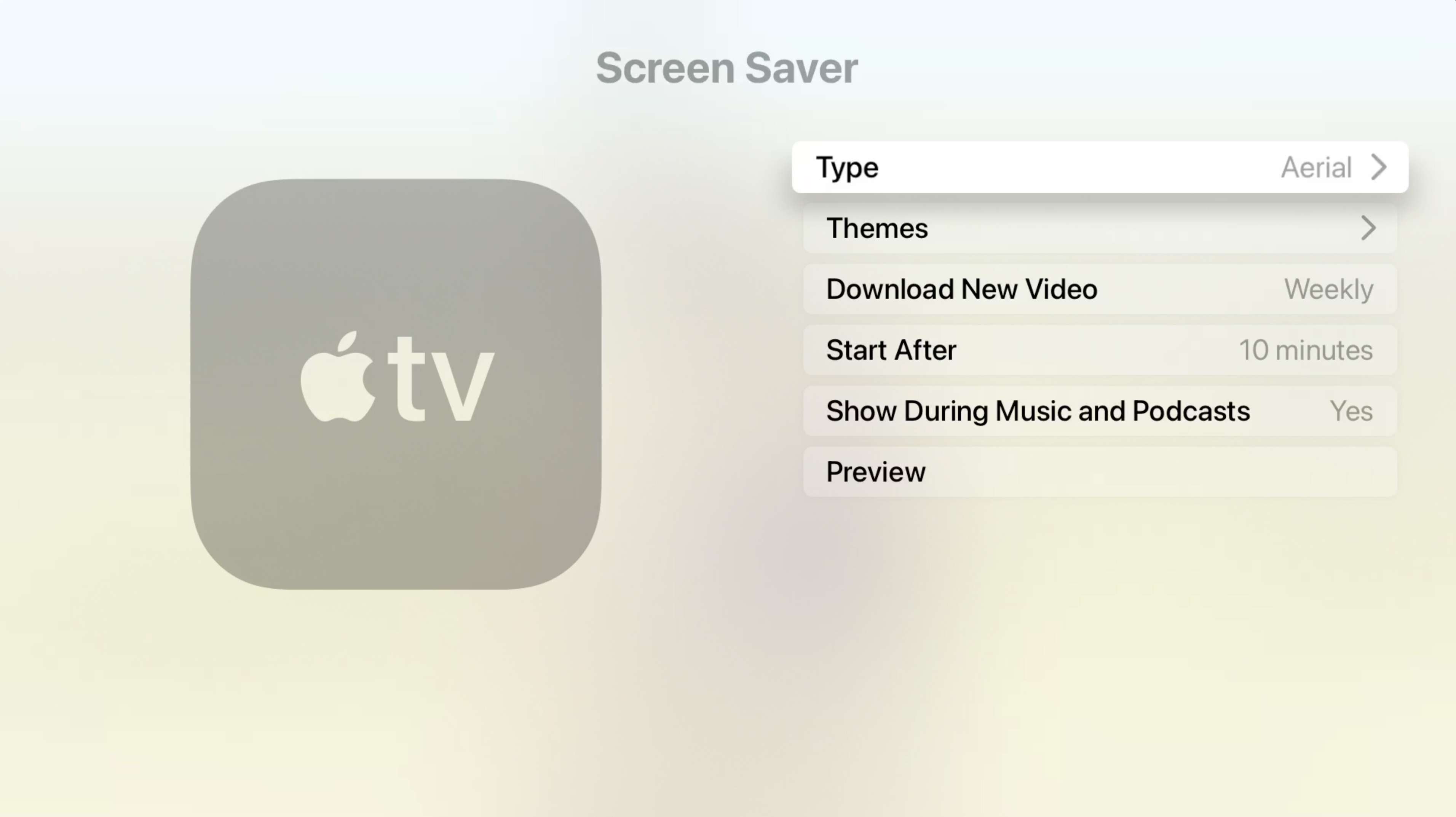 Apple TV-skärmens smakinställningar