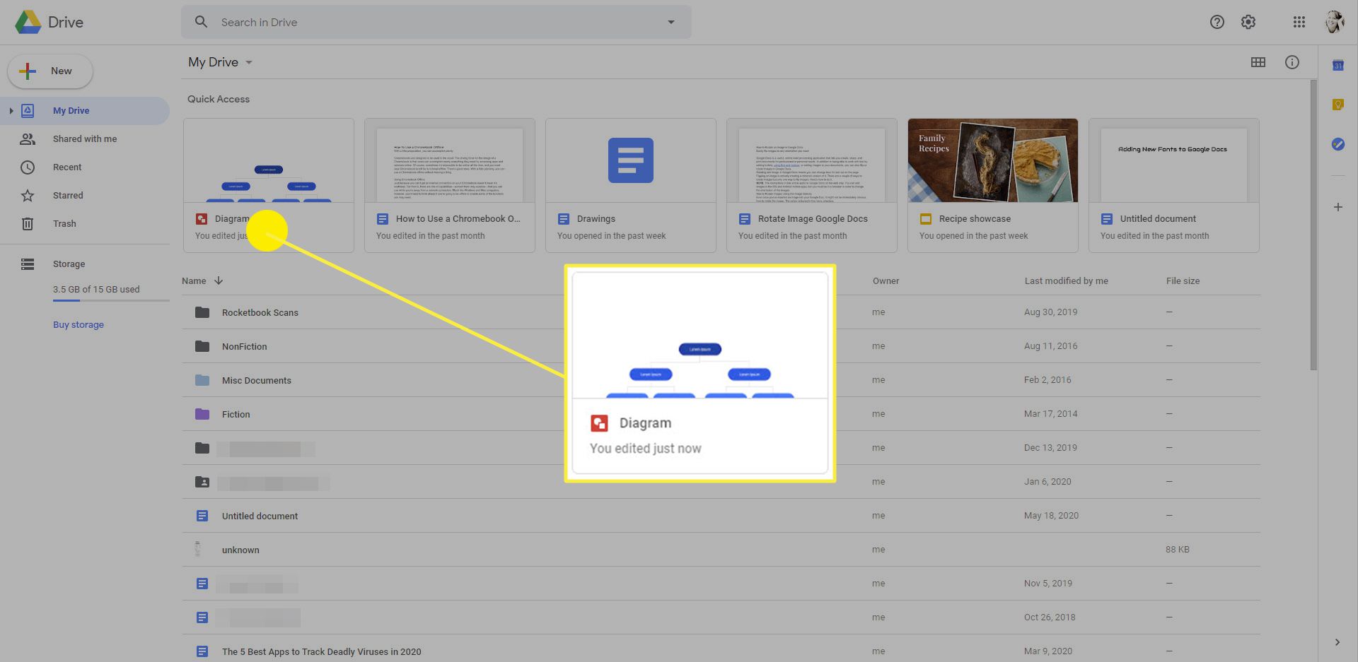 En Google-ritning sparad i Google Drive.