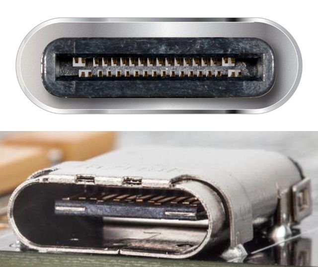 SuperMHL-anslutning (överst) - USB 3.1 Type-C (botten)