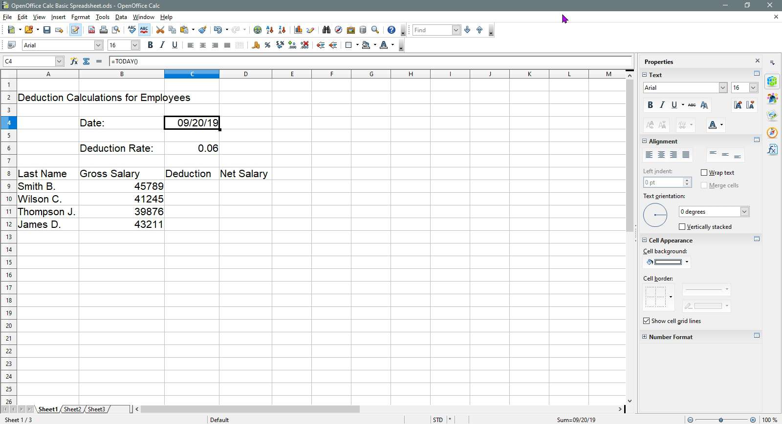 Resultaten av formeln Today i OpenOffice Calc.