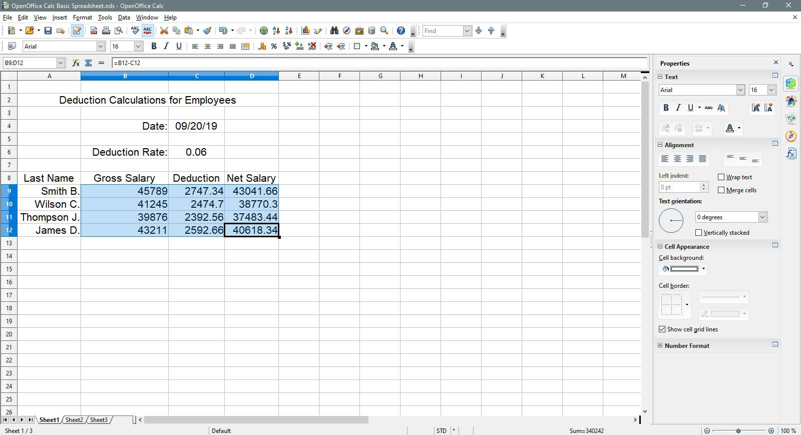 Cellerna är inriktade centrerade och horisontella i OpenOffice Calc.