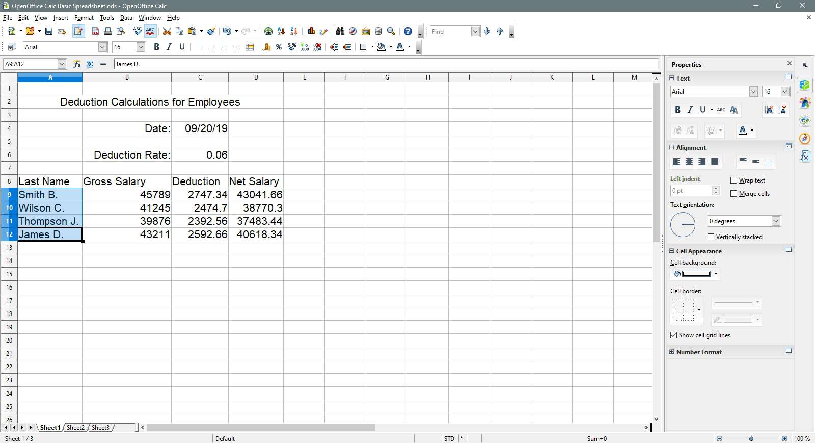 Efternamnen väljs i OpenOffice Calc.