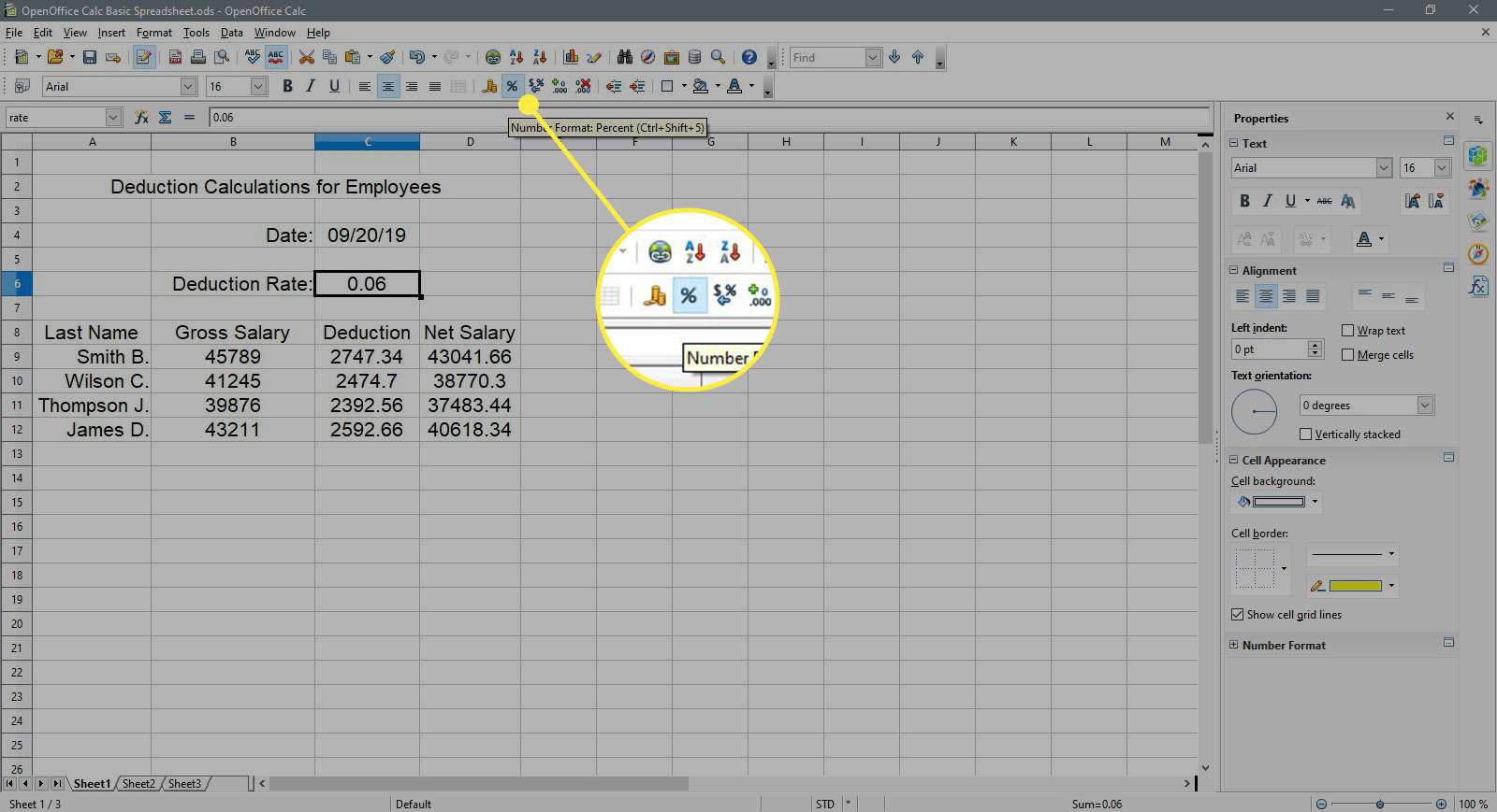 Knappen "Nummerformat: procent" i OpenOffice