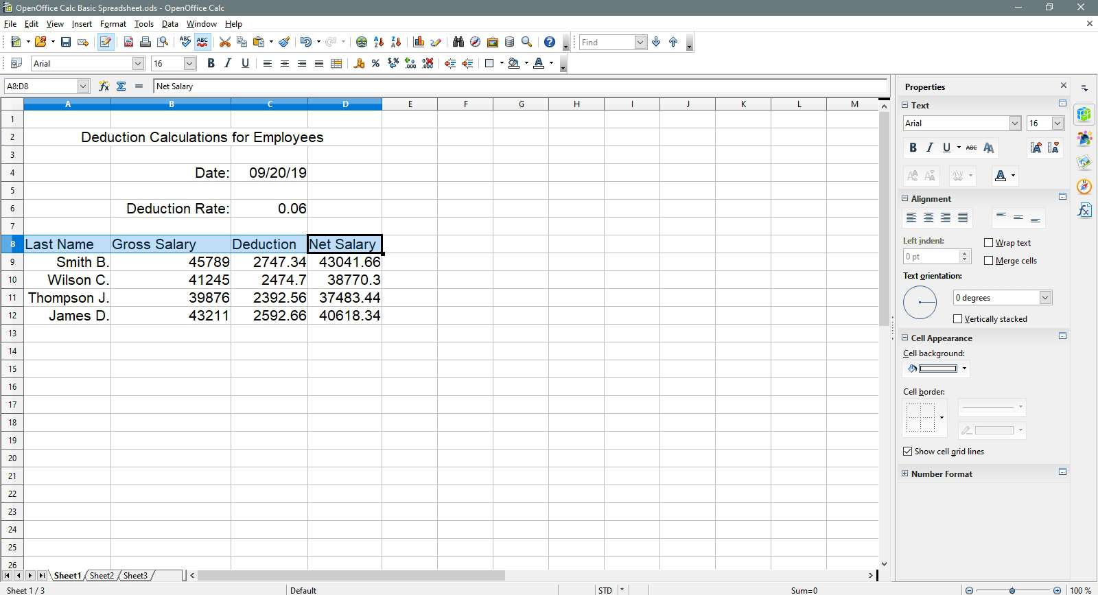 Rubrikraden väljs i OpenOffice Calc.