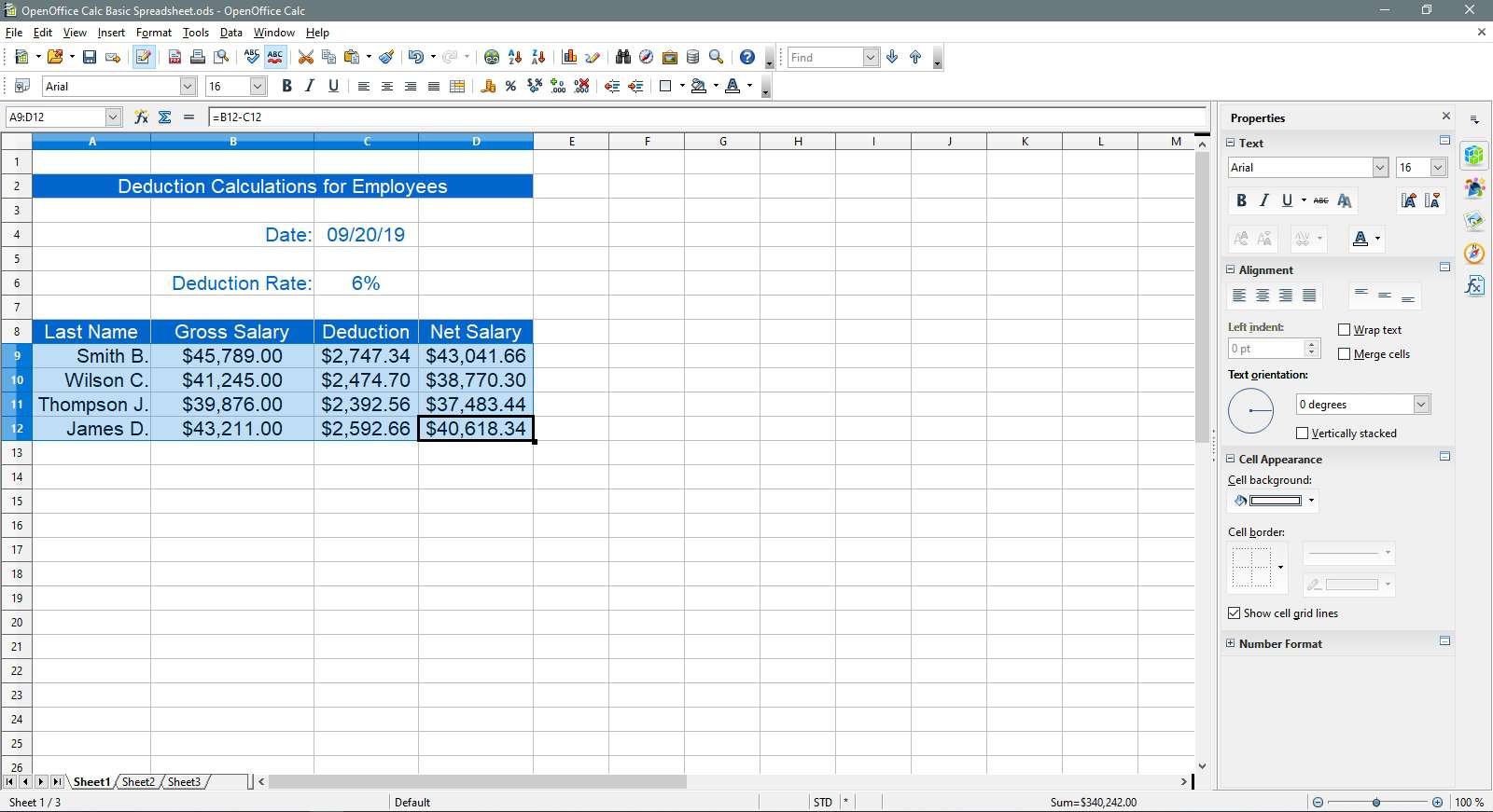 Välja data som ska ändras till himmelblå i OpenOffice Calc.