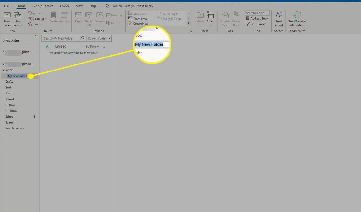 Namnge en mapp i Outlook