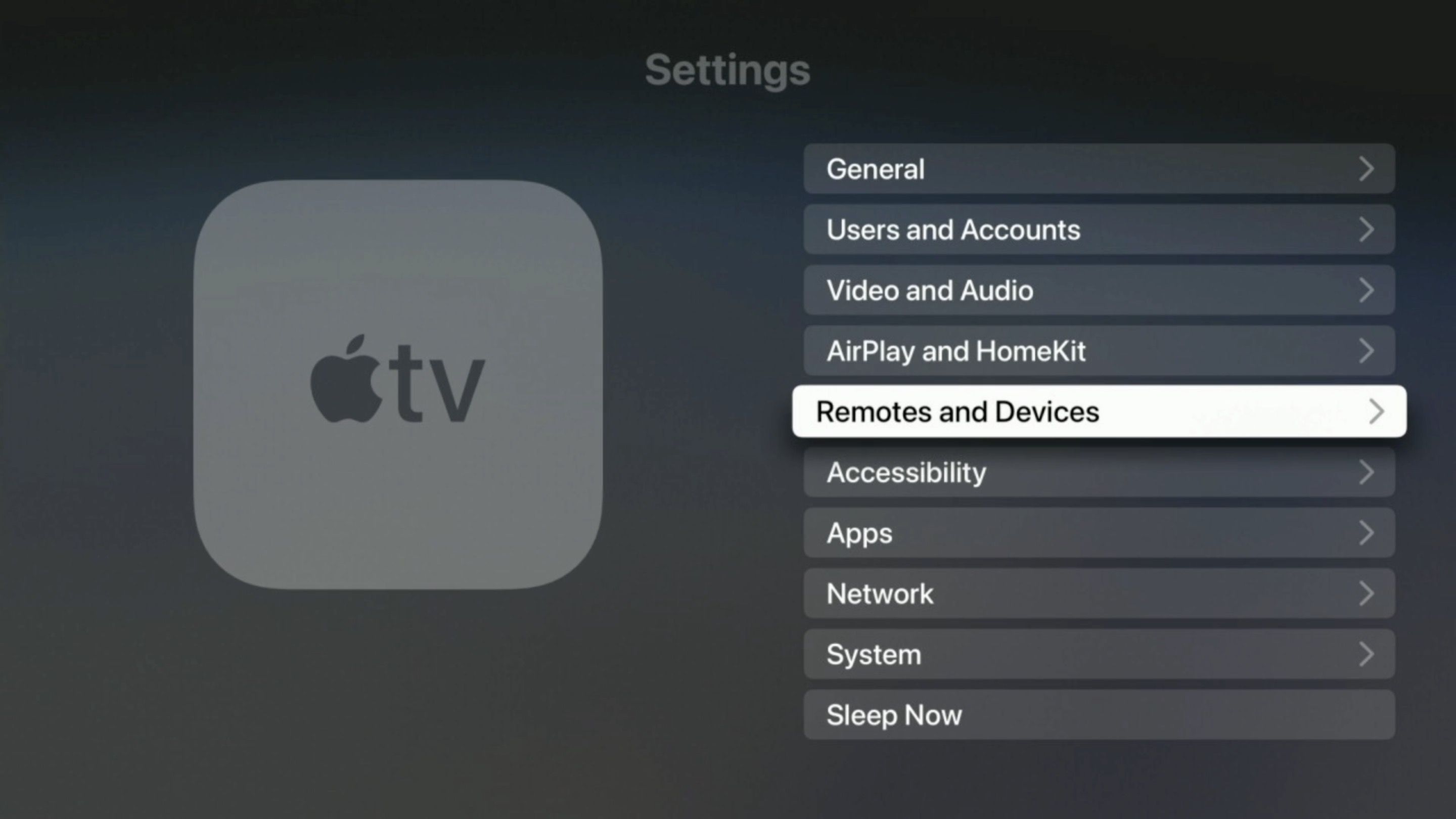 "Fjärrkontroller och enheter" i Apple TV-inställningar