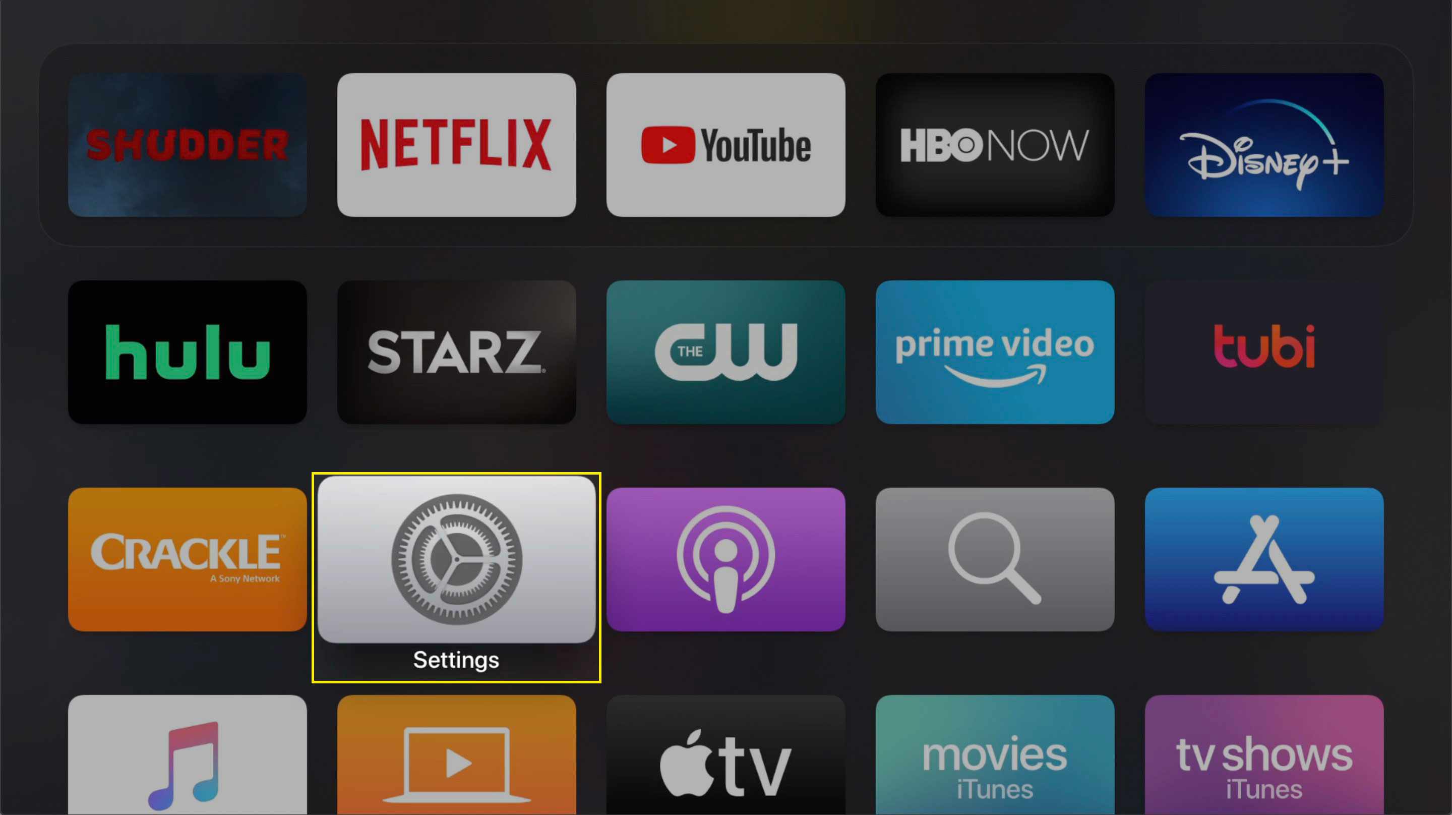 Inställningar-appen på en Apple TV