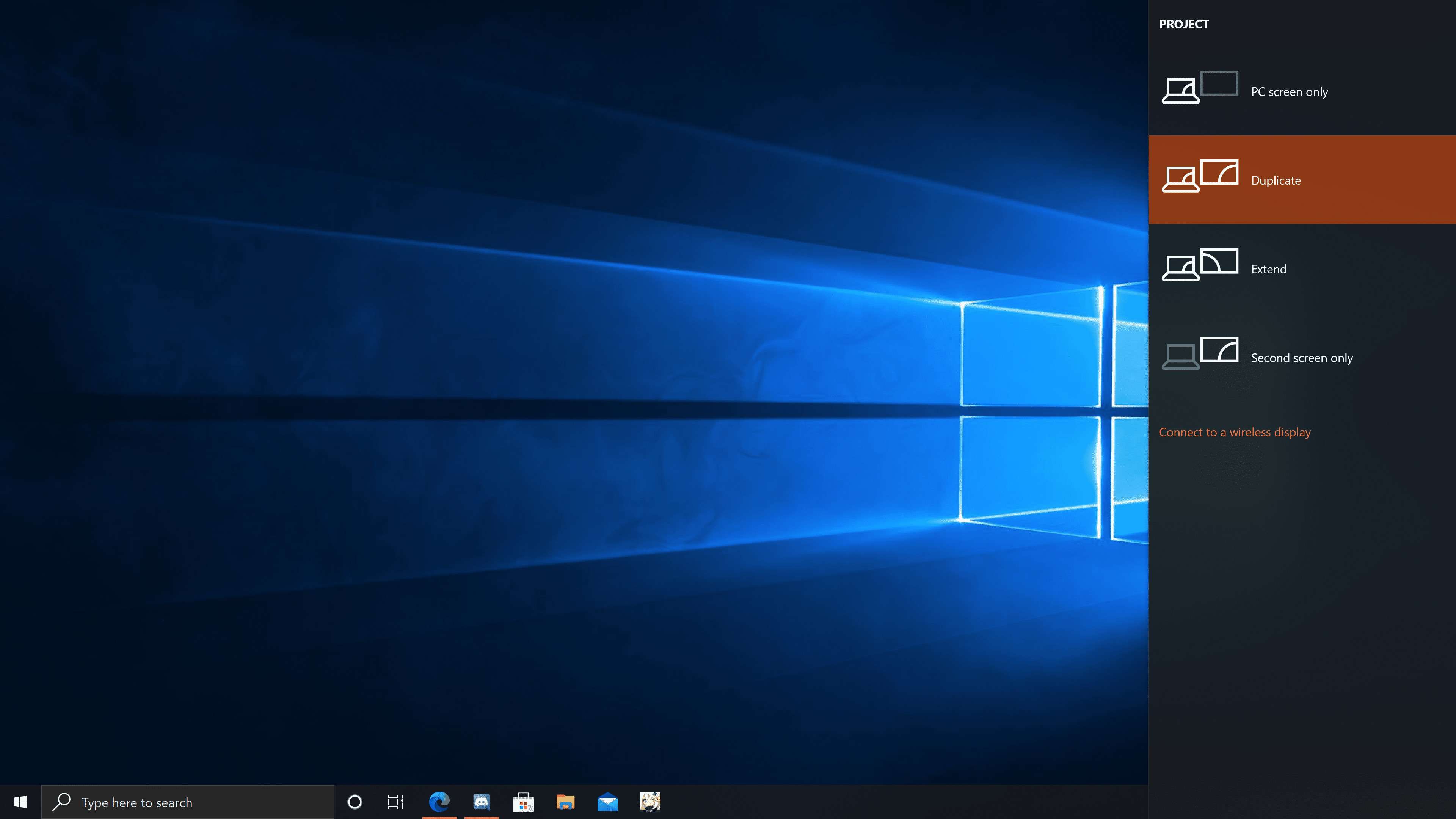 Projektionsmenyn i Windows 10