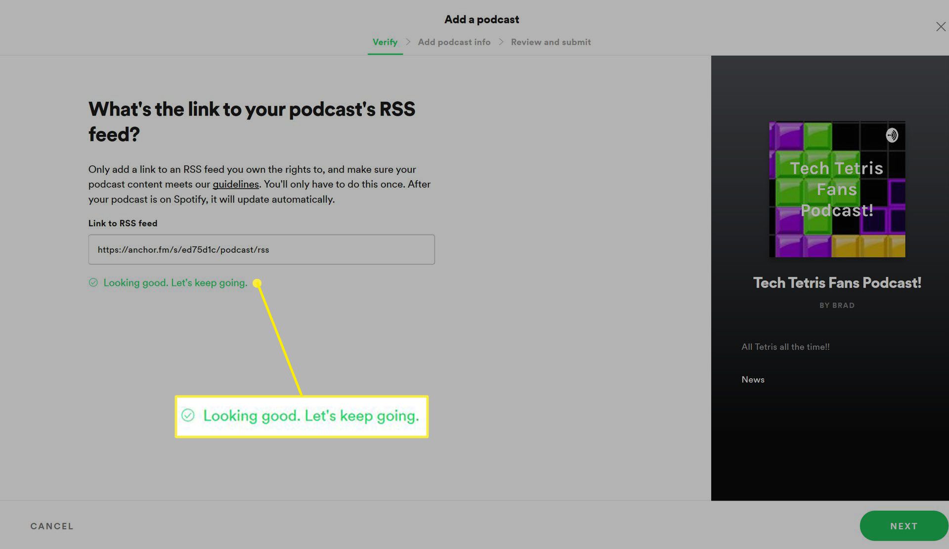 Skicka in en podcast på webbplatsen Spotify for Podcasters.