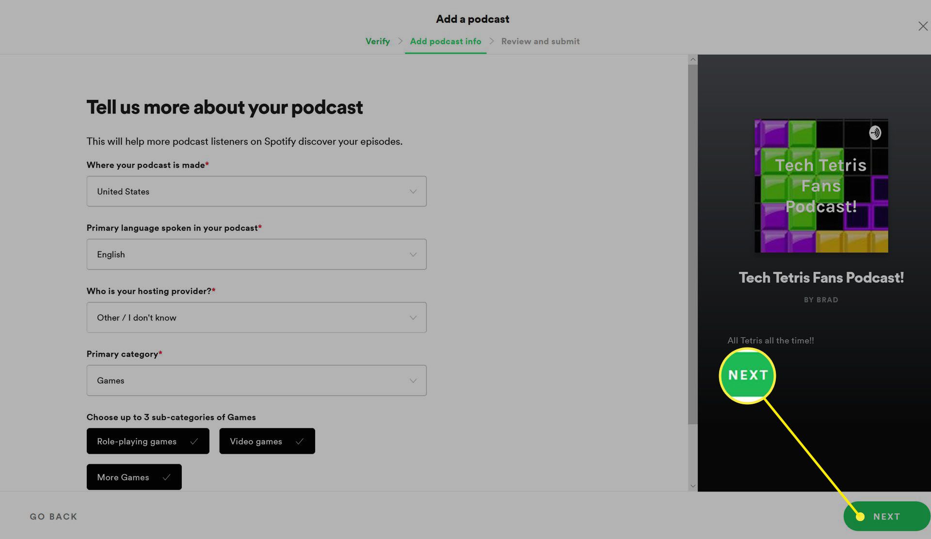 Skicka en podcast på webbplatsen Spotify for Podcasters.