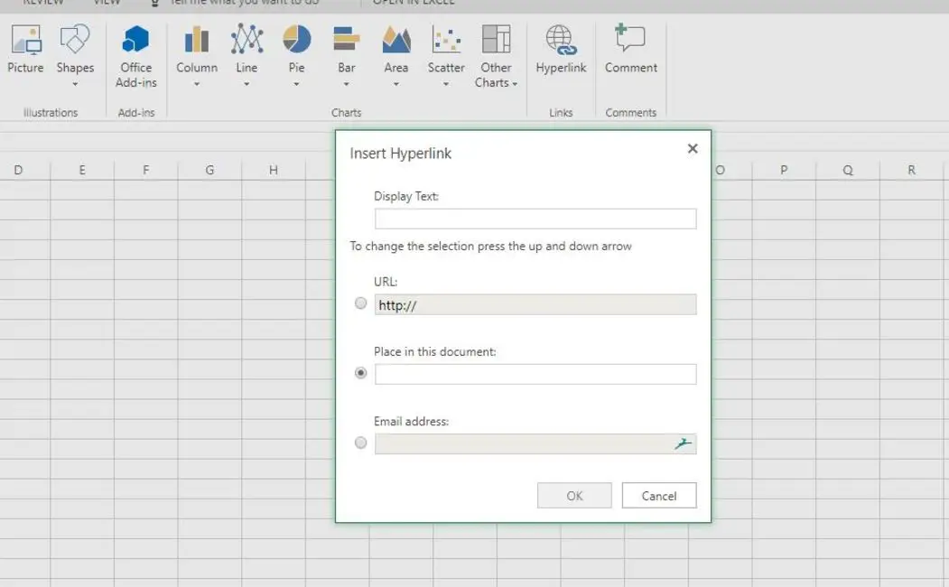 Excel-hyperlänk placeras i detta dokument