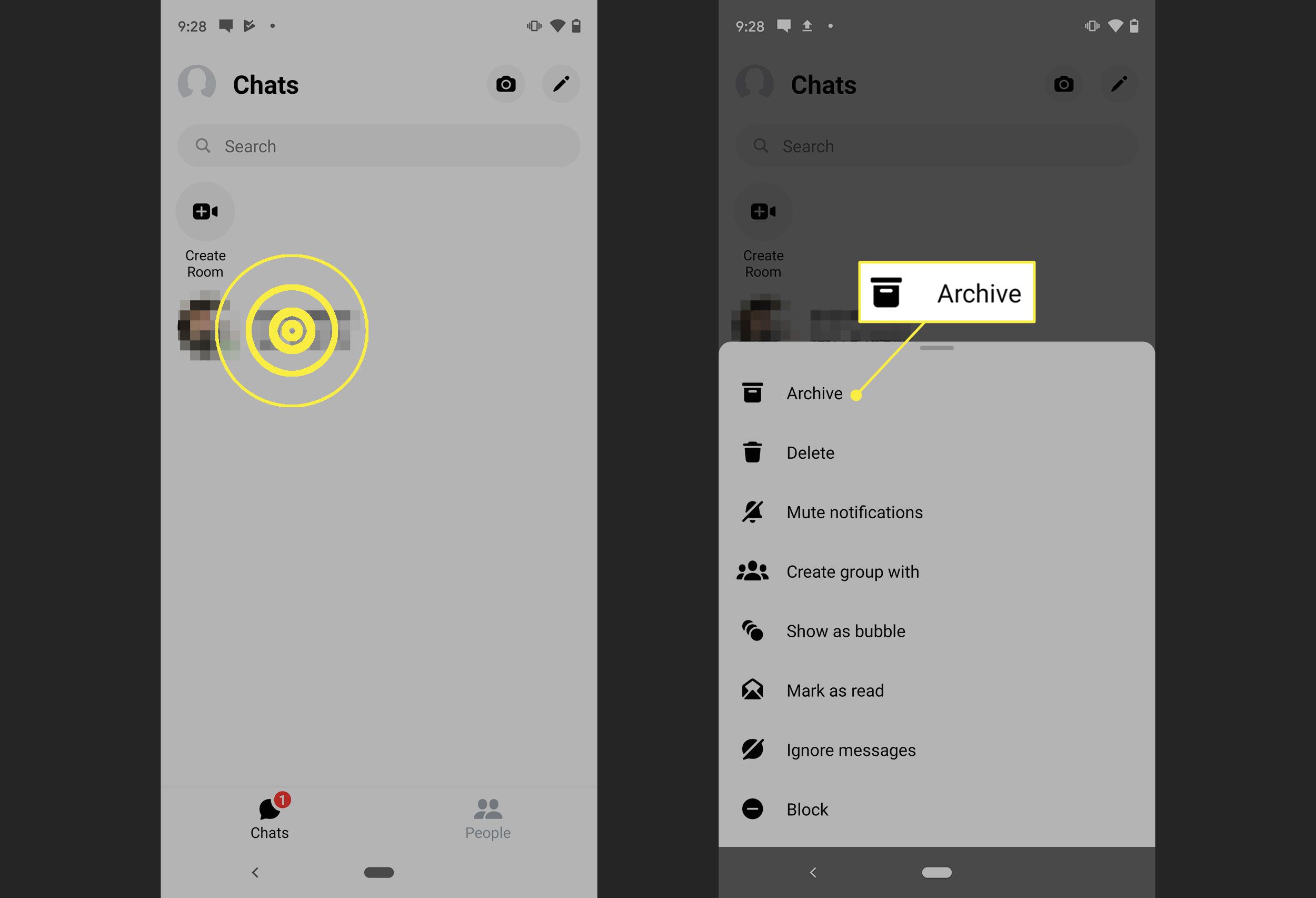 Arkiverar en konversation i Messenger för Android