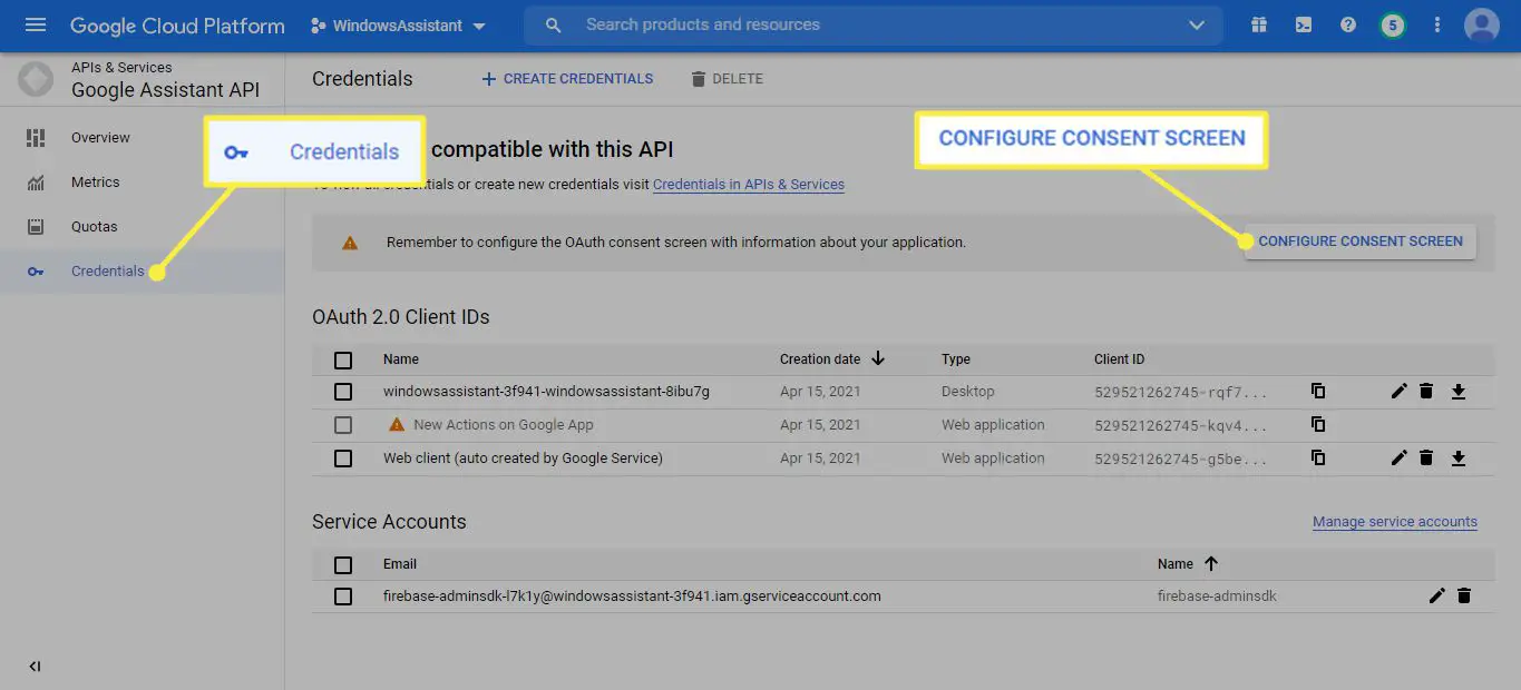 Referenser och konfigurera samtyckskärmen på Google Cloud Platform