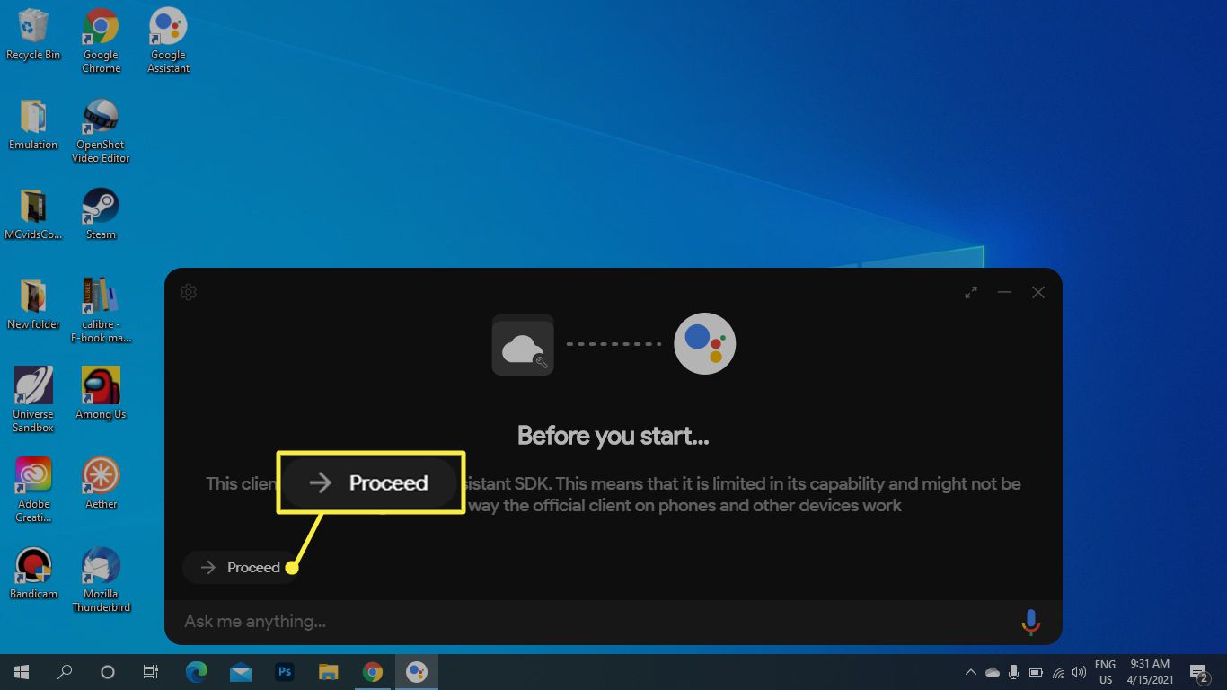 Fortsätt i Windows Google Assistant
