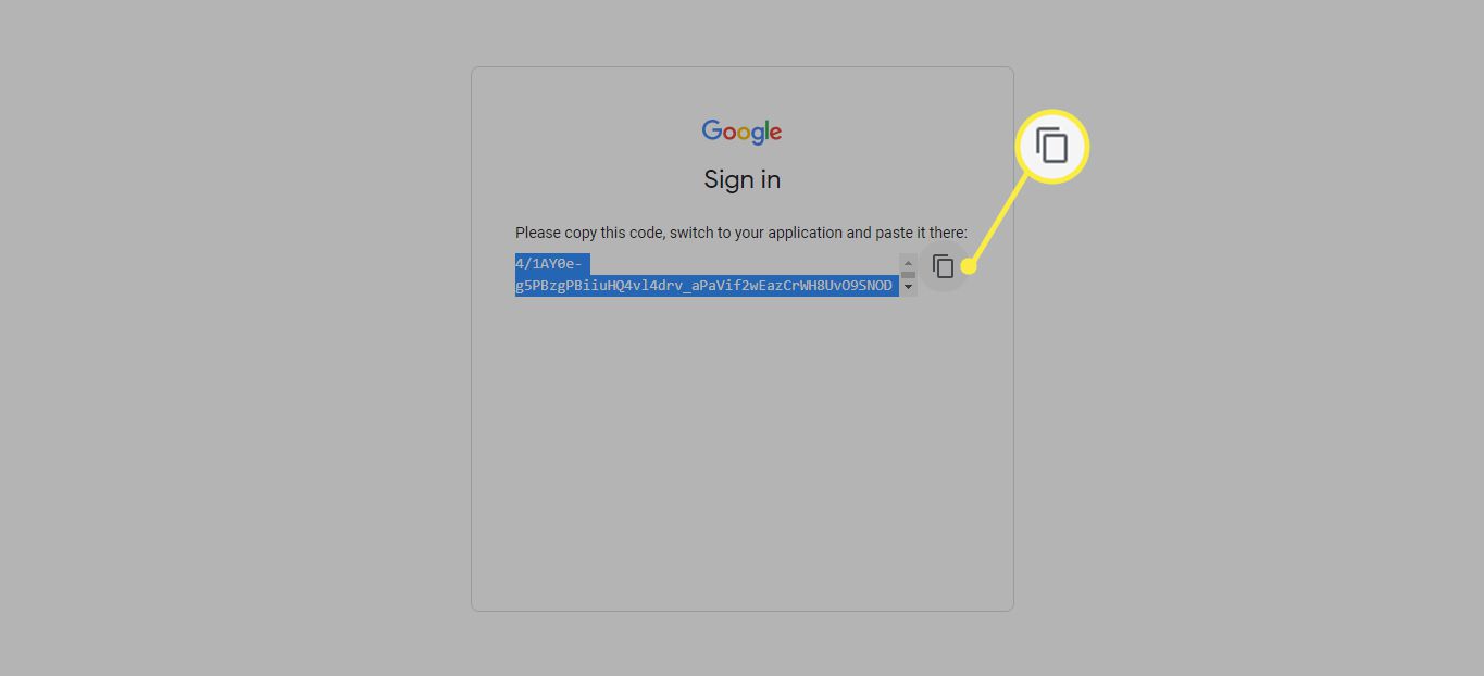 Kopiera ikonen bredvid token-URL: en vid verifiering av Google-appen