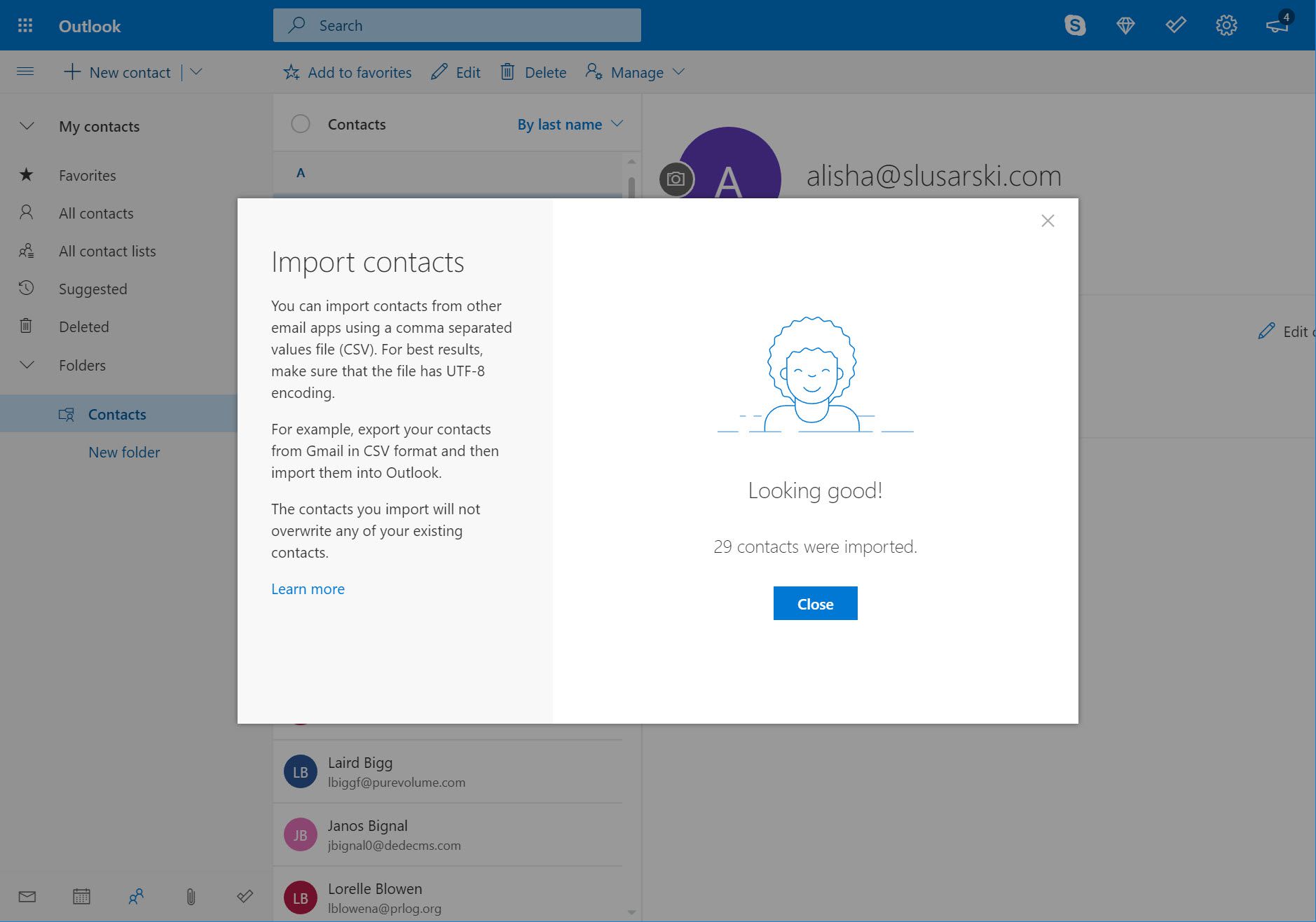 Importera hela kontakter i Outlook.com