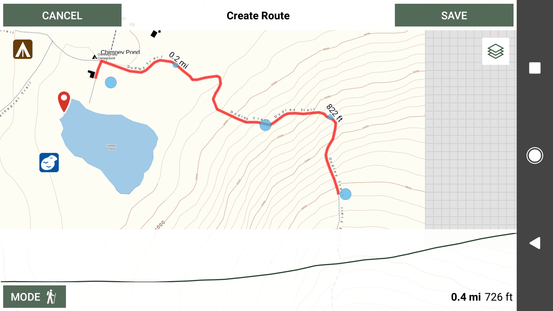 Skärmdump av Gaia GPS-vandringsruttplanering