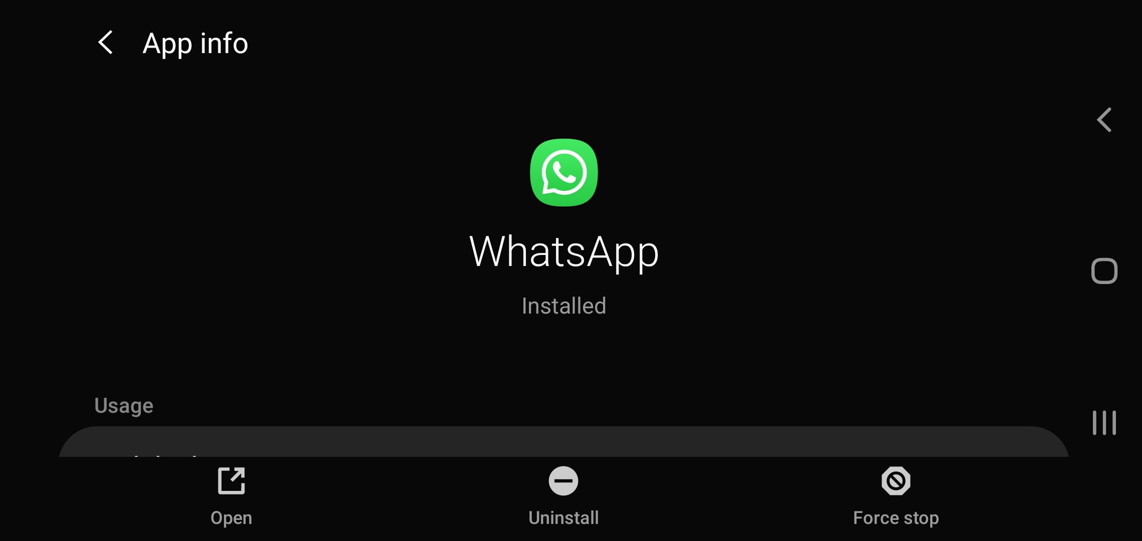 Skärmdump för att avinstallera WhatsApp