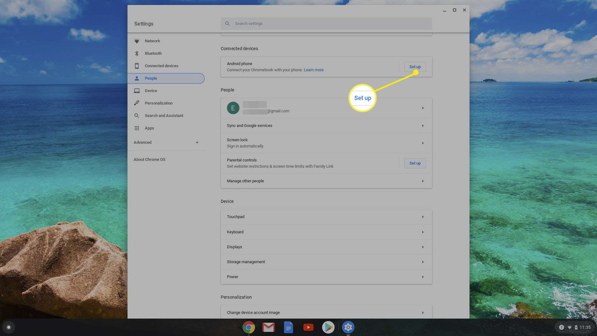 Skärmdump av föräldrakontroll på Chromebook