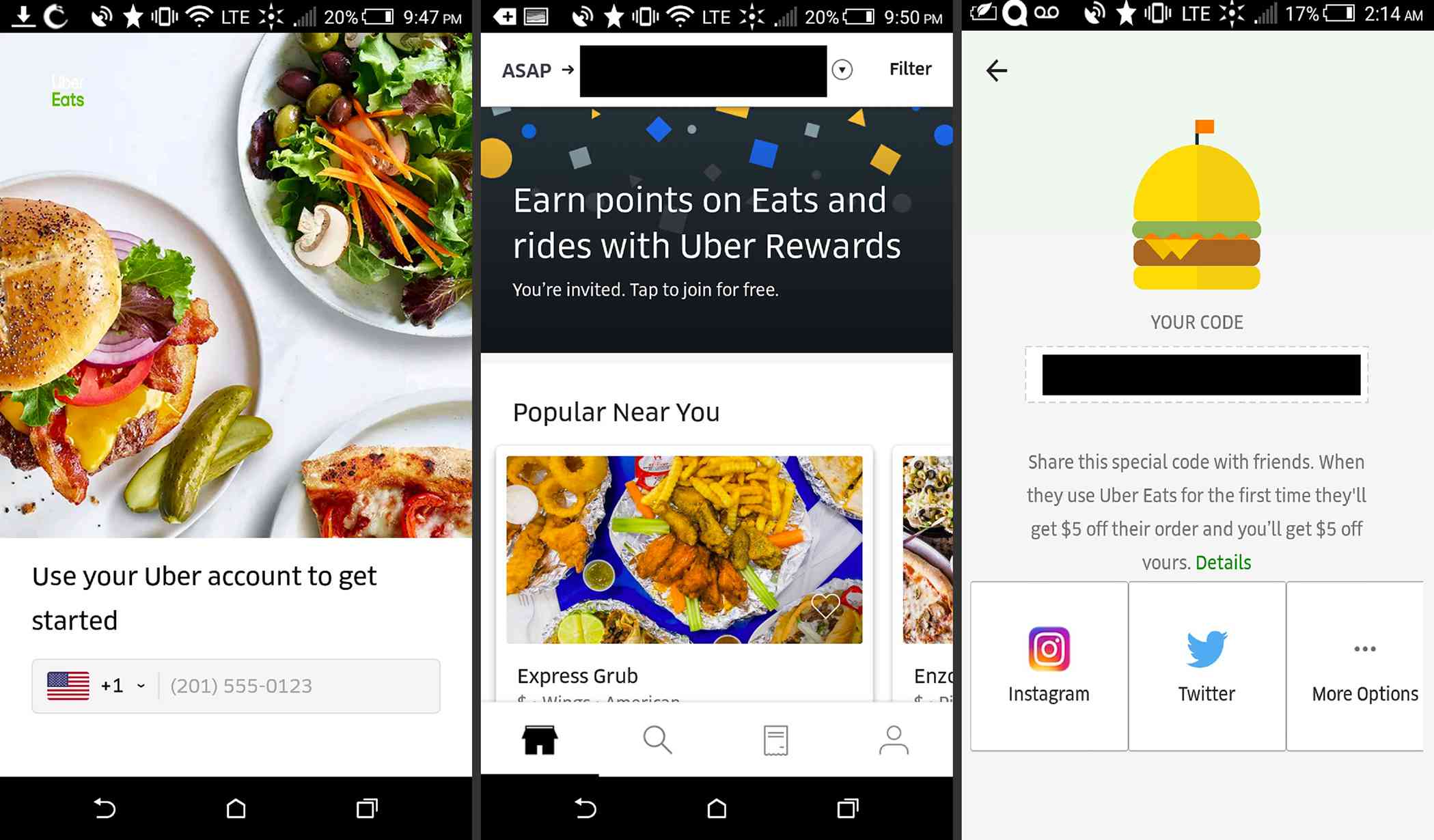 Uber Eats-appen på Android
